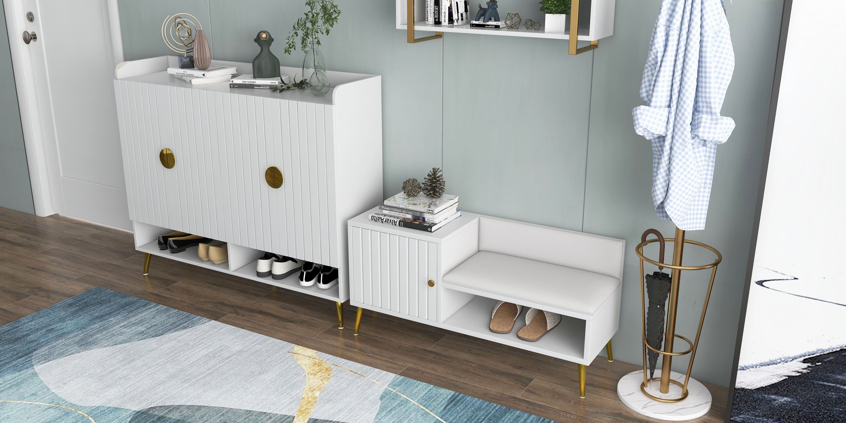 HMR Yellar Series Modern 39" Shoe Rack Bench - White