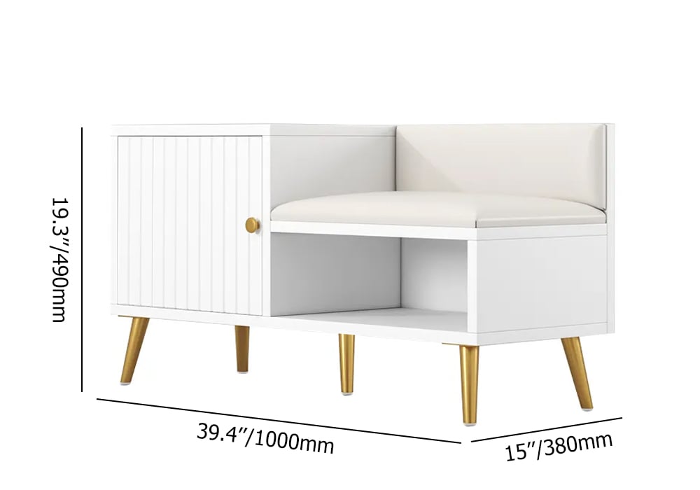 HMR Yellar Series Modern 39" Shoe Rack Bench - White