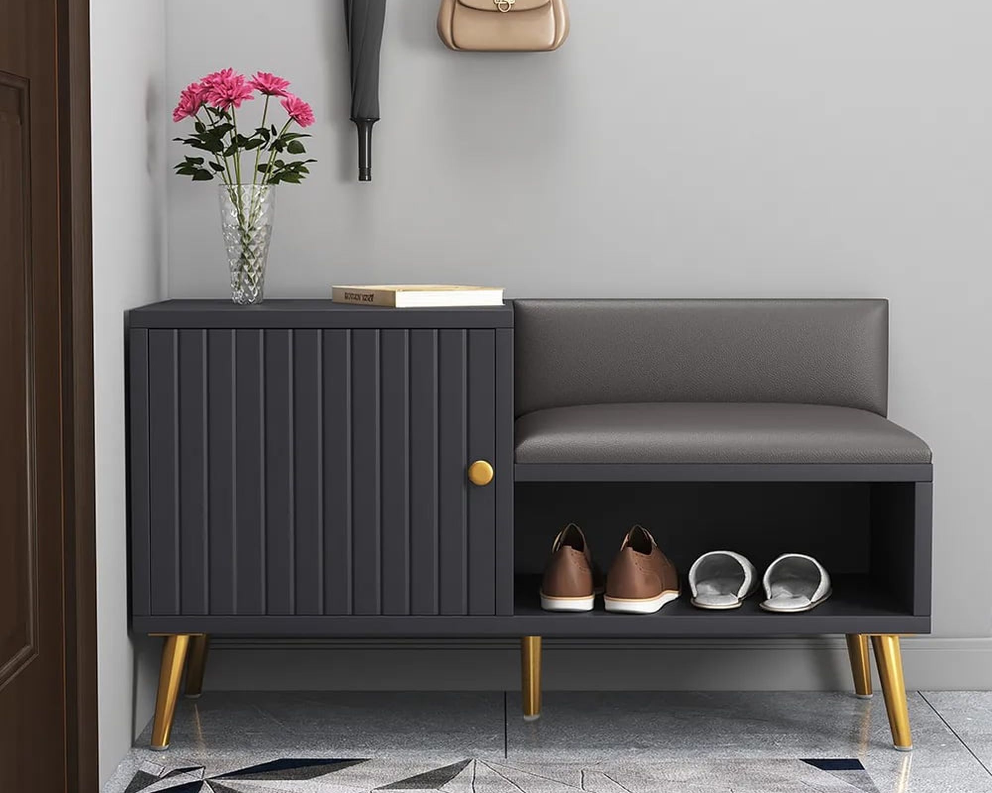 HMR Yellar Series Modern 39" Shoe Rack Bench - Gray