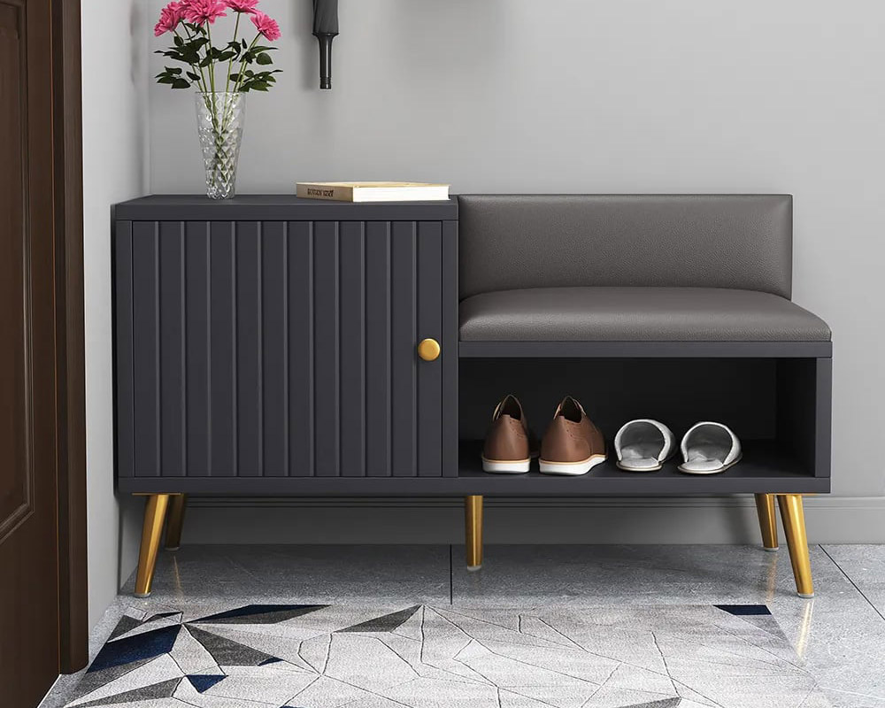 HMR Yellar Series Modern 39" Shoe Rack Bench - Gray