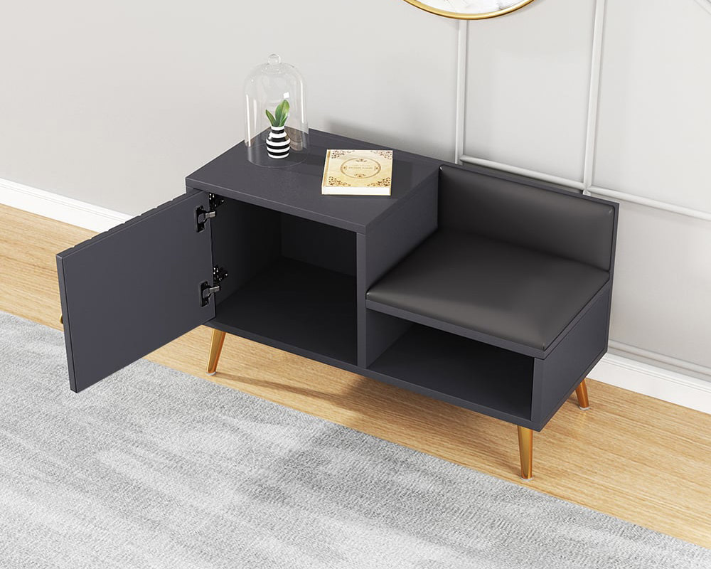 HMR Yellar Series Modern 39" Shoe Rack Bench - Gray