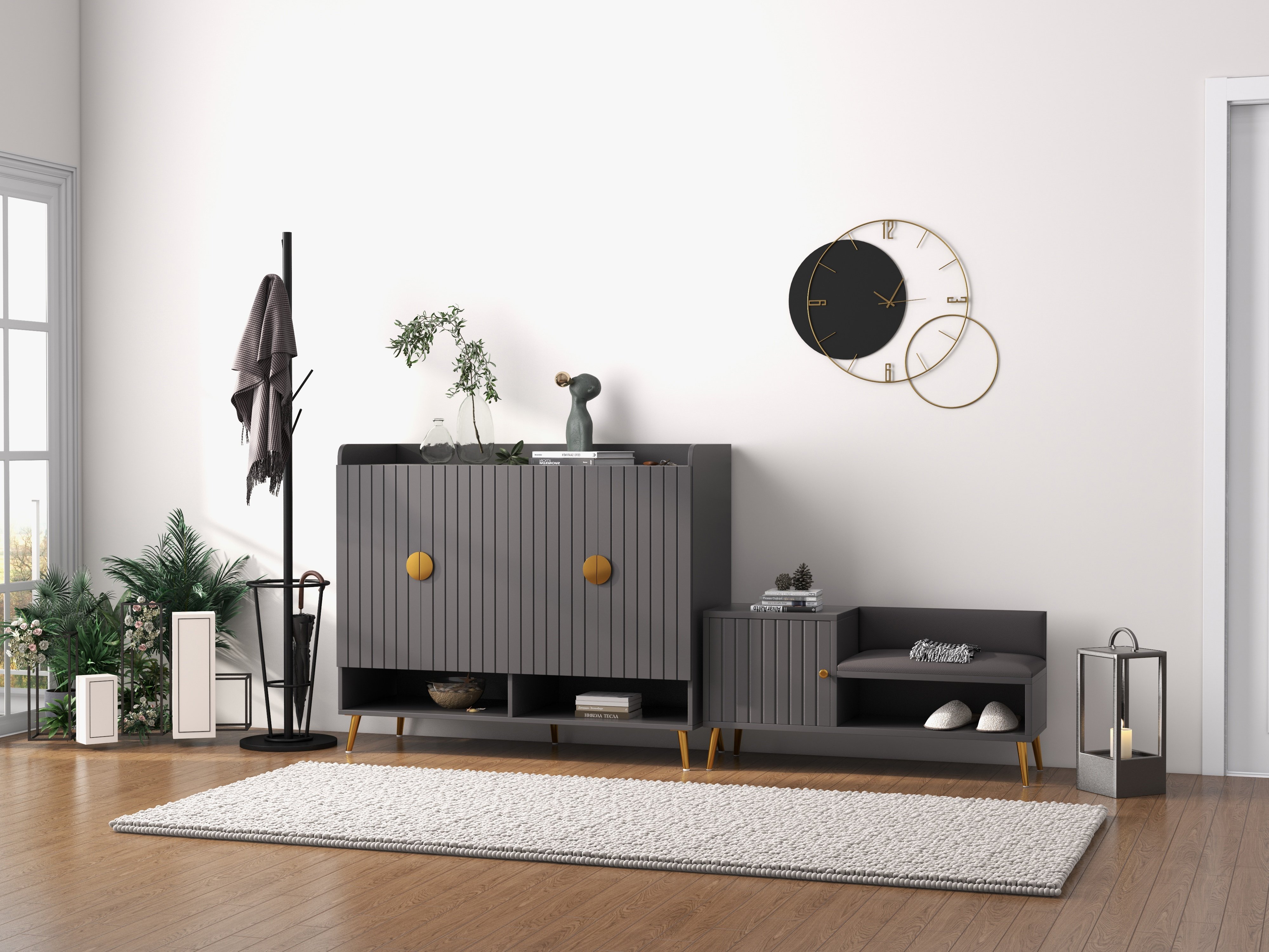 HMR Yellar Series Modern 39" Shoe Rack Bench - Gray