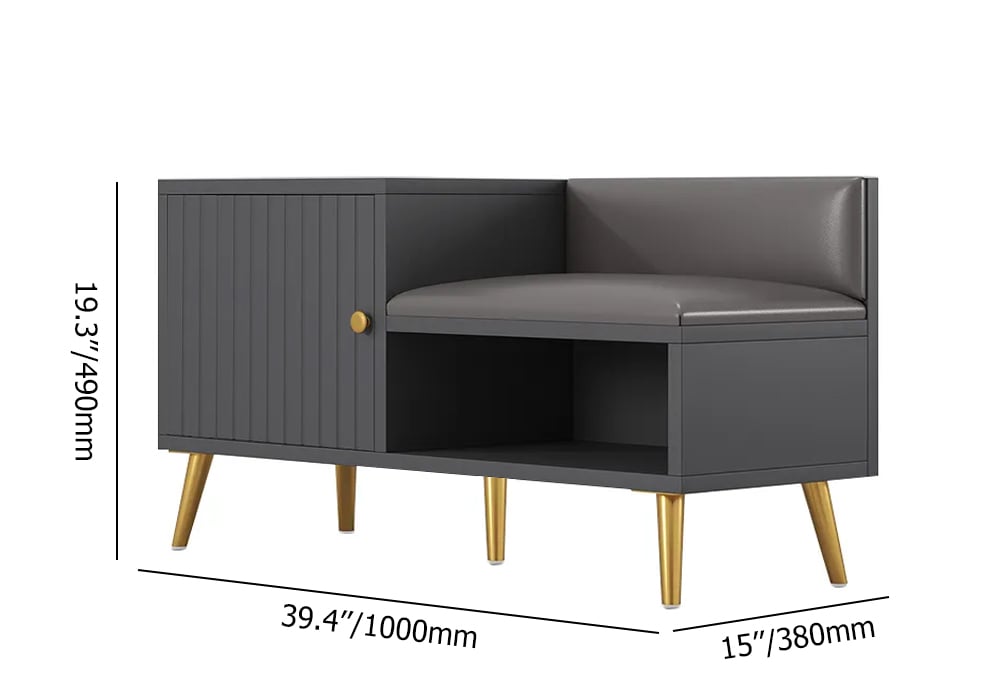HMR Yellar Series Modern 39" Shoe Rack Bench - Gray