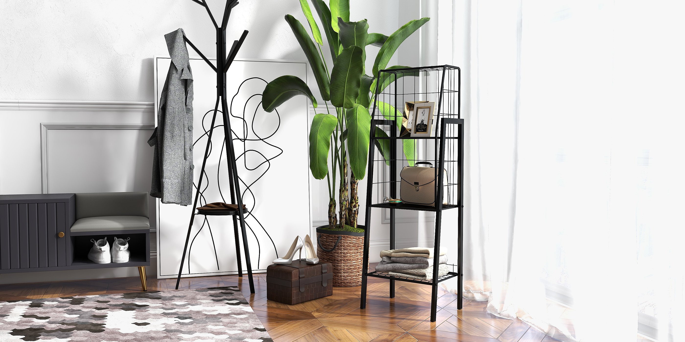 HMR - Yellar Series Modern 31" Shoe Rack Bench