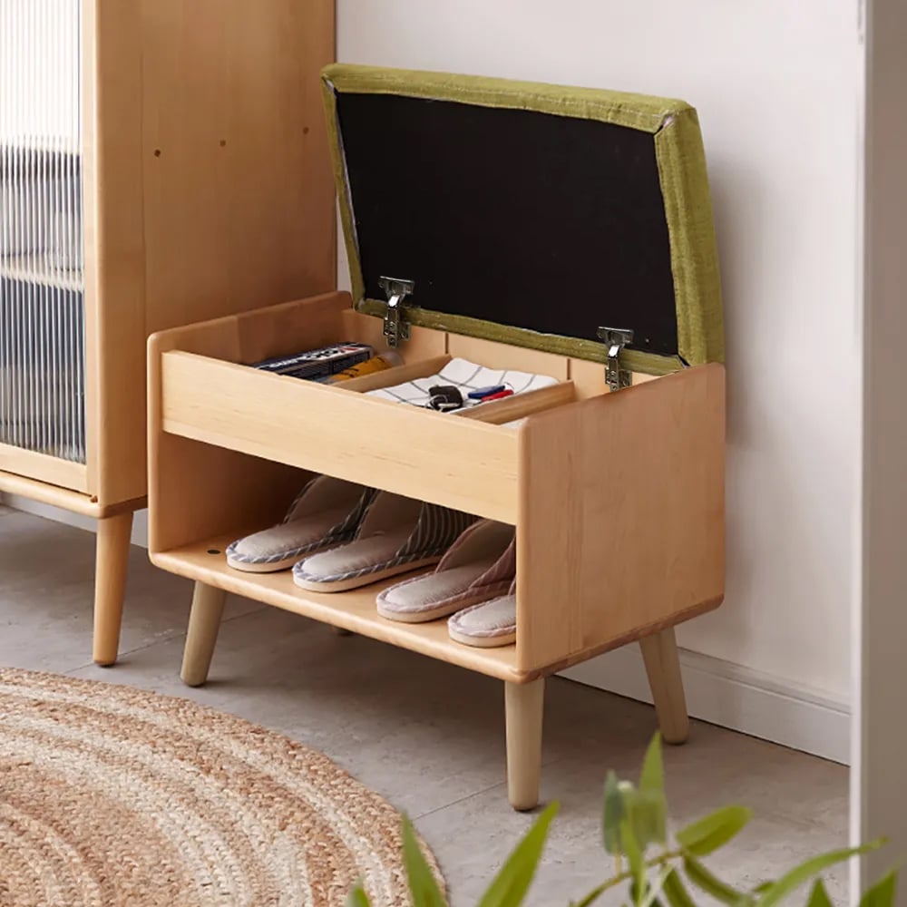 HMR - Modern Flip-Top Upholstered Shoe Rack Bench with Open Storage in Green