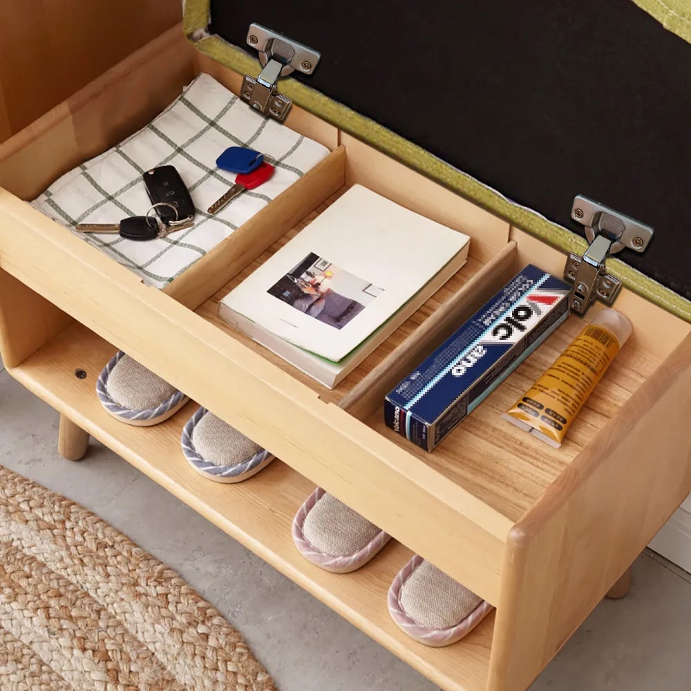 HMR - Modern Flip-Top Upholstered Shoe Rack Bench with Open Storage in Green