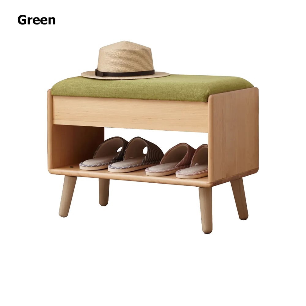 HMR - Modern Flip-Top Upholstered Shoe Rack Bench with Open Storage in Green