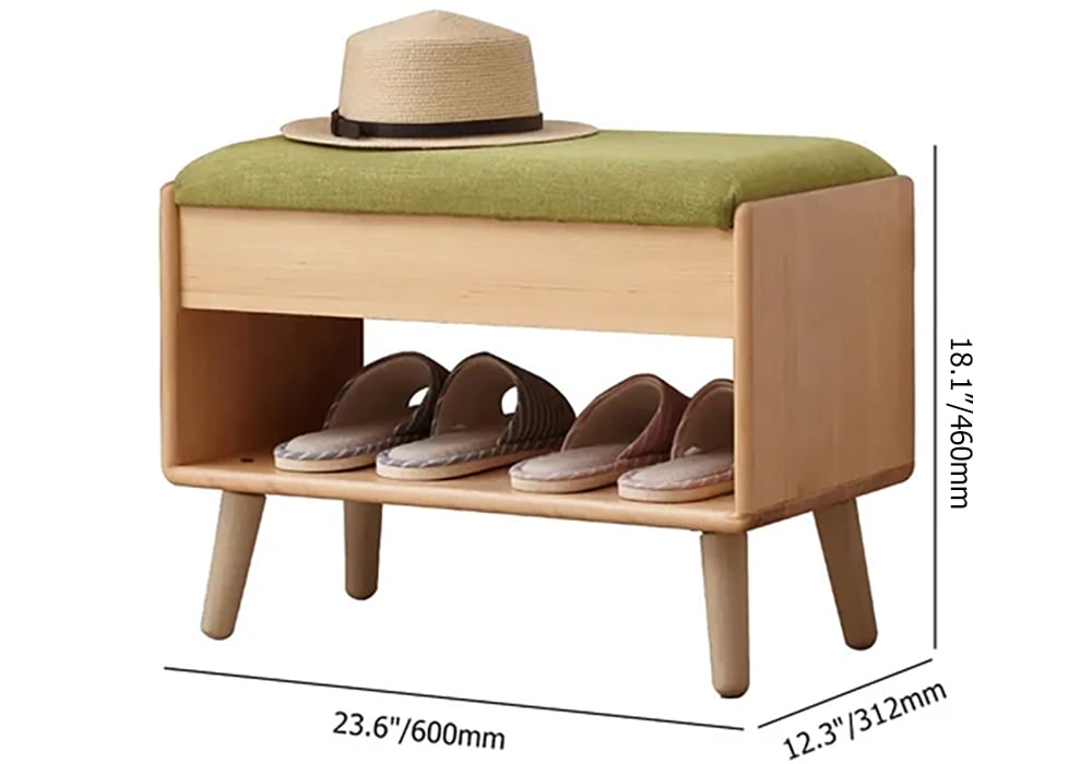 HMR - Modern Flip-Top Upholstered Shoe Rack Bench with Open Storage in Green