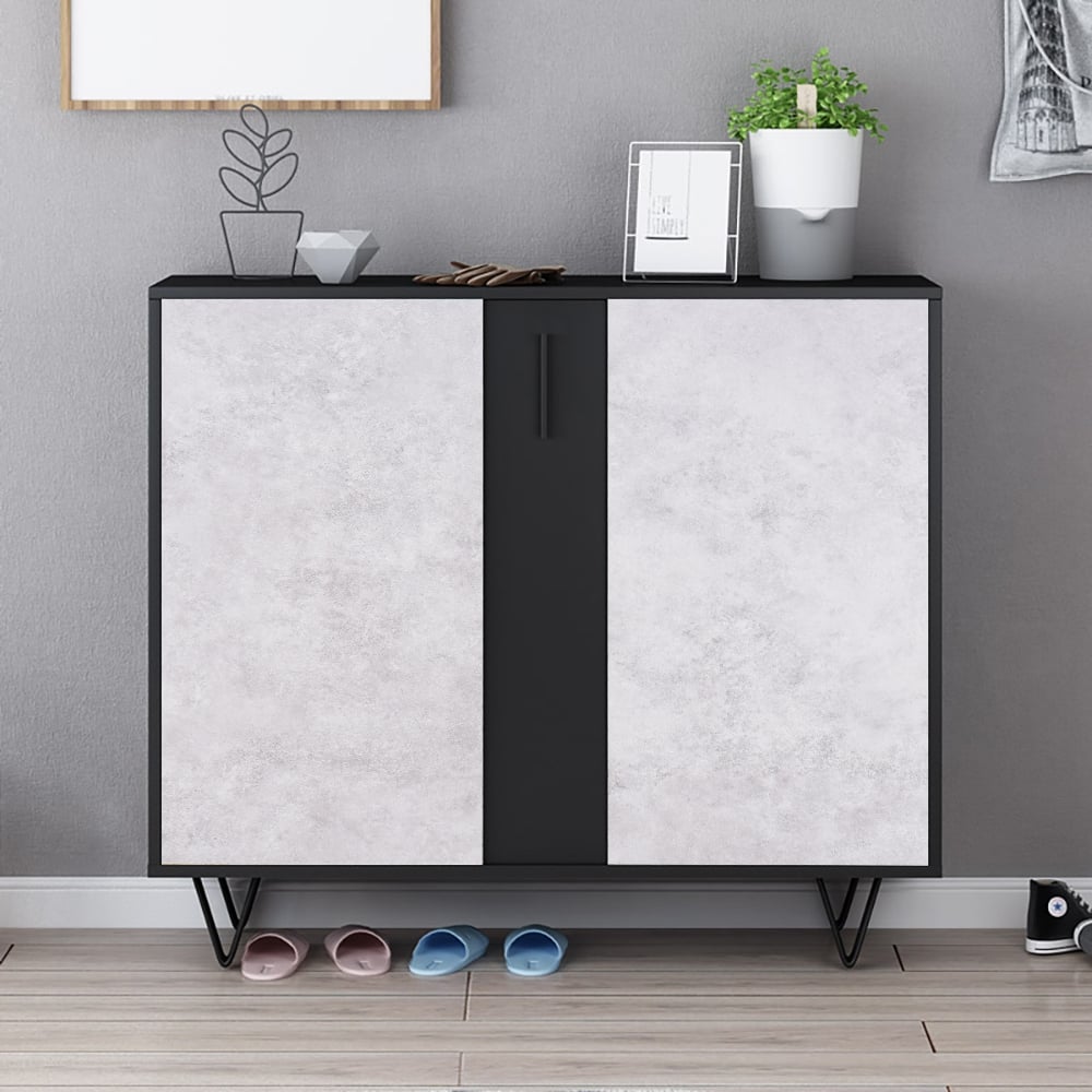 HMR - Modern Shoe Organizer with Doors and Drawer in Large in 47.2"W