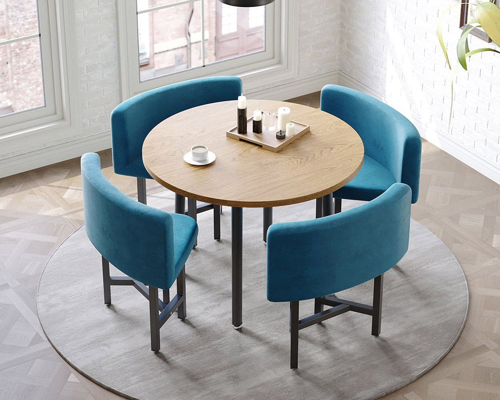 HMR Dining Set 39.4" Modern Round Wood Dining Table with 4 Chairs - Blue/Natural