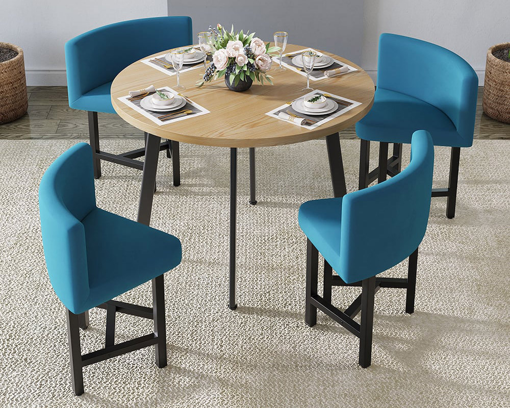 HMR Dining Set 39.4" Modern Round Wood Dining Table with 4 Chairs - Blue/Natural