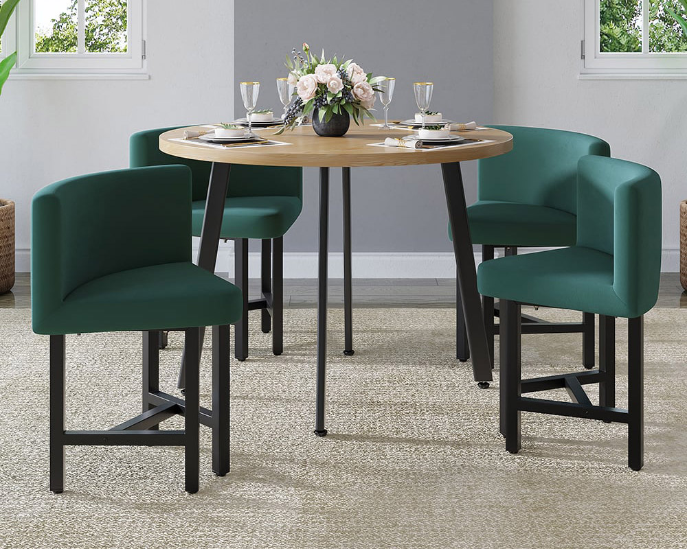 HMR Dining Set 39.4" Modern Round Wood Dining Table with 4 Chairs - Green/Natural