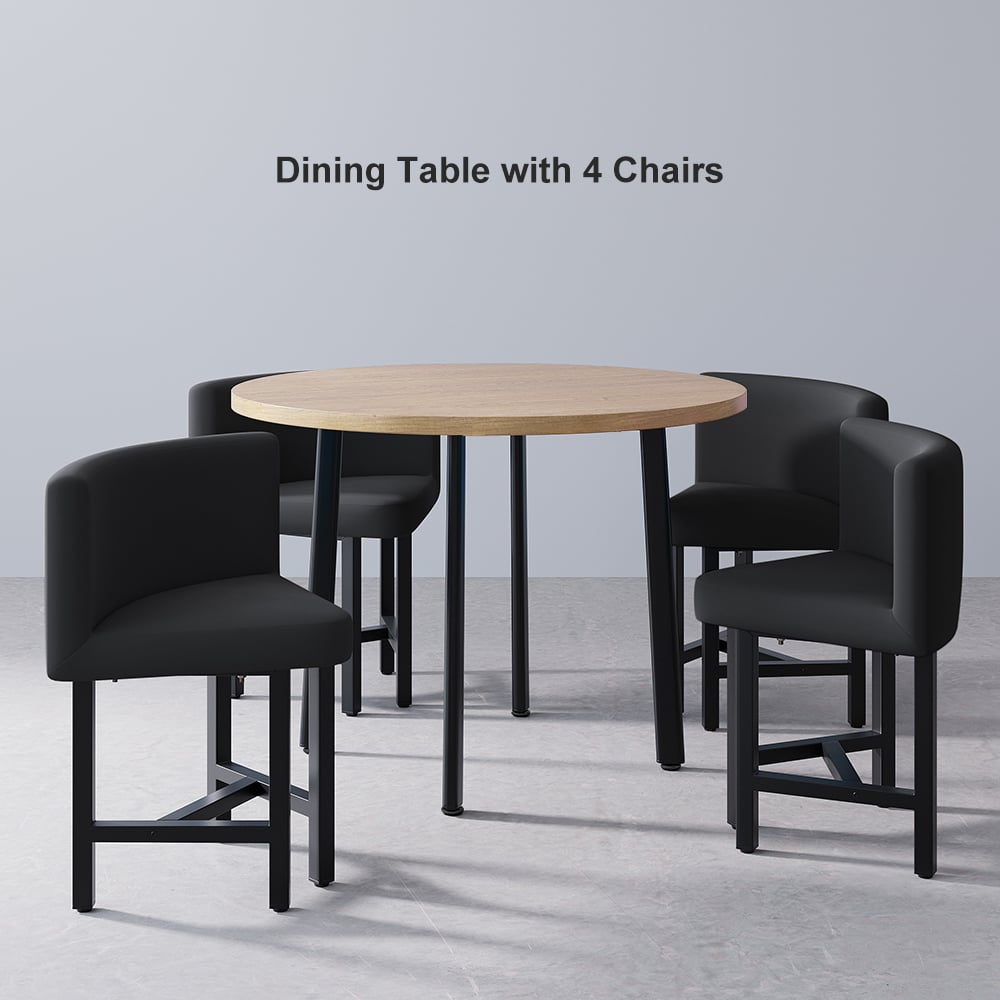 HMR Dining Set 39.4" Modern Round Wood Dining Table with 4 Chairs - Gray/Natural