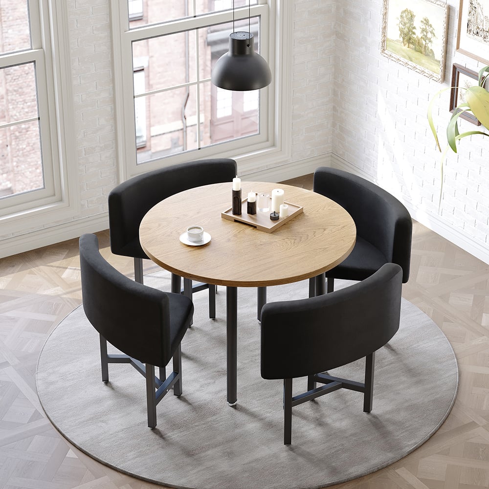 HMR Dining Set 39.4" Modern Round Wood Dining Table with 4 Chairs - Gray/Natural