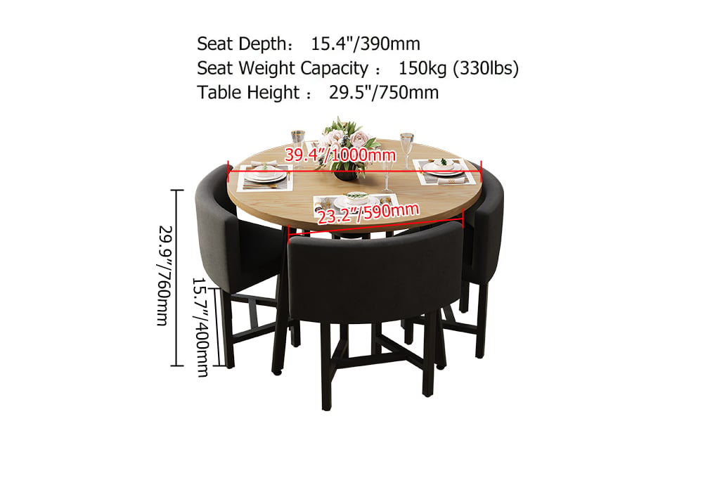 HMR Dining Set 39.4" Modern Round Wood Dining Table with 4 Chairs - Gray/Natural