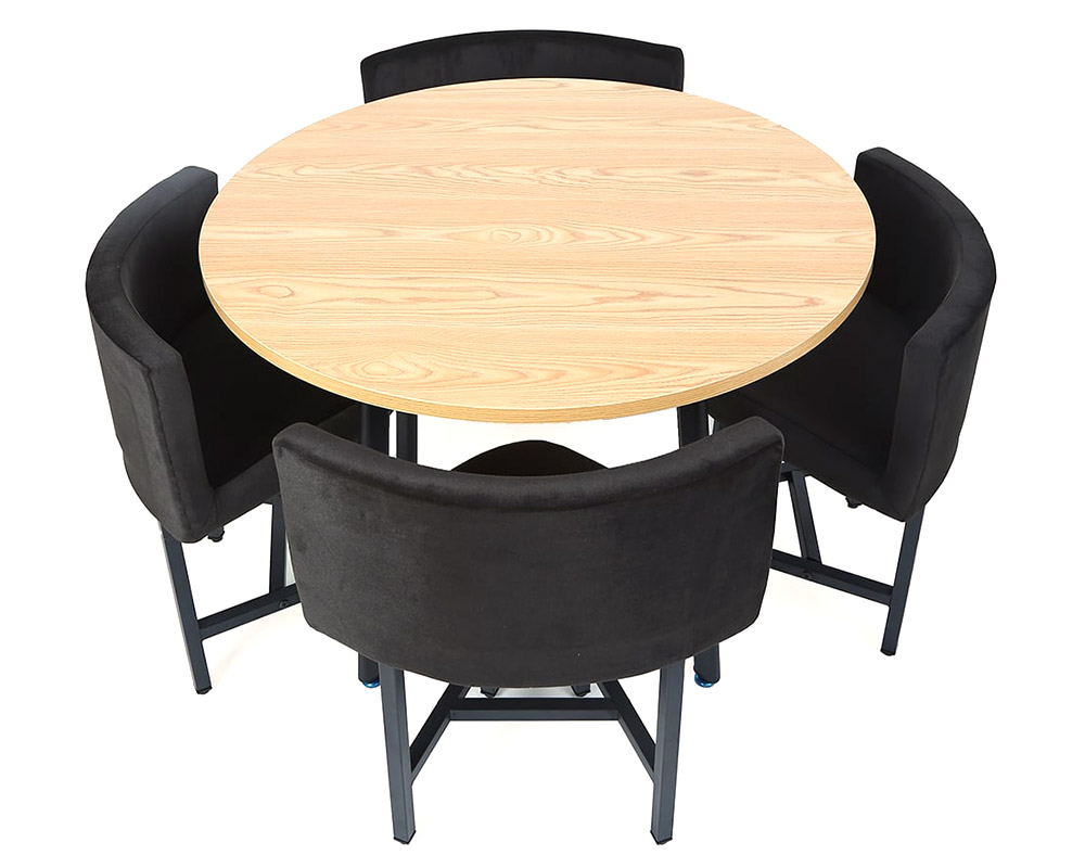 HMR Dining Set 39.4" Modern Round Wood Dining Table with 4 Chairs - Gray/Natural