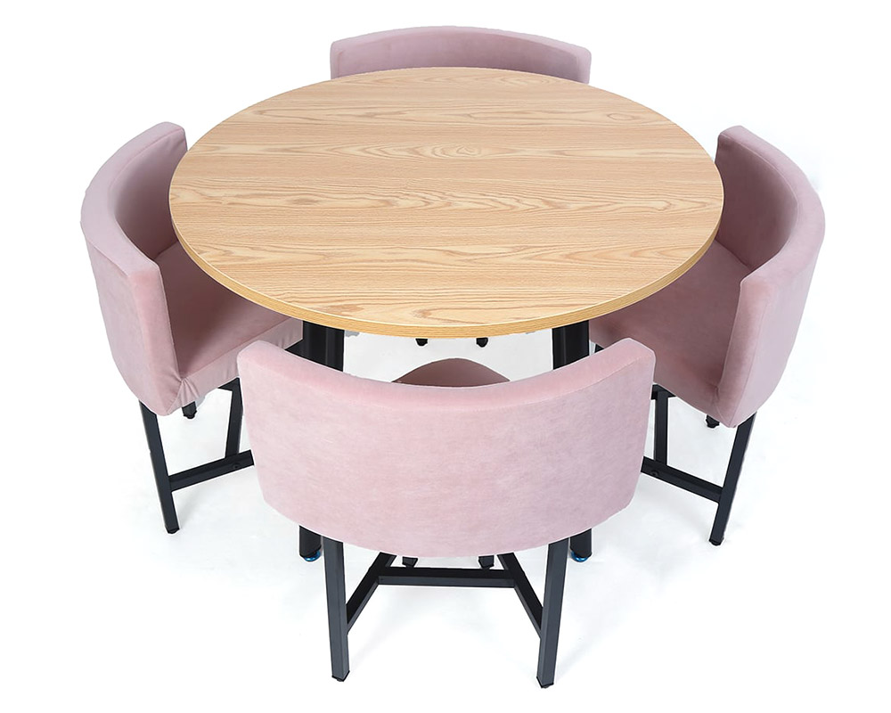 HMR Dining Set 39.4" Modern Round Wood Dining Table with 4 Chairs - Pink/Natural