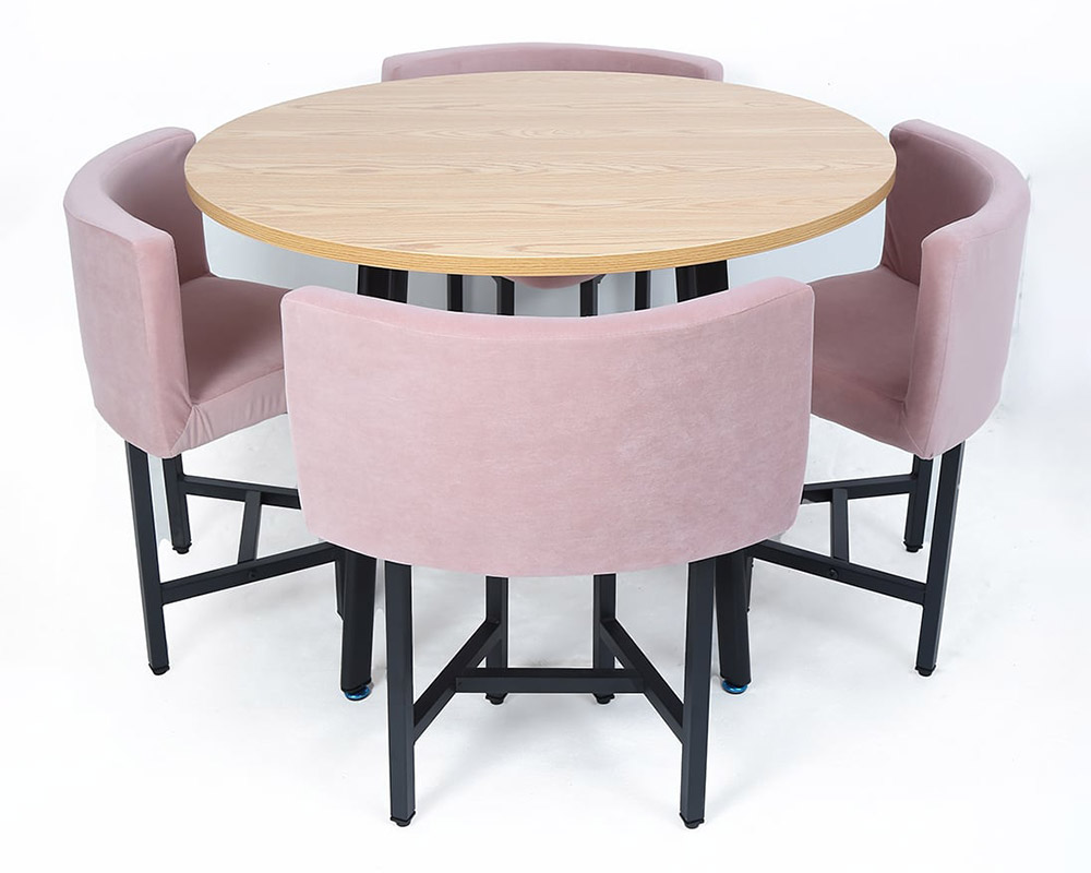 HMR Dining Set 39.4" Modern Round Wood Dining Table with 4 Chairs - Pink/Natural
