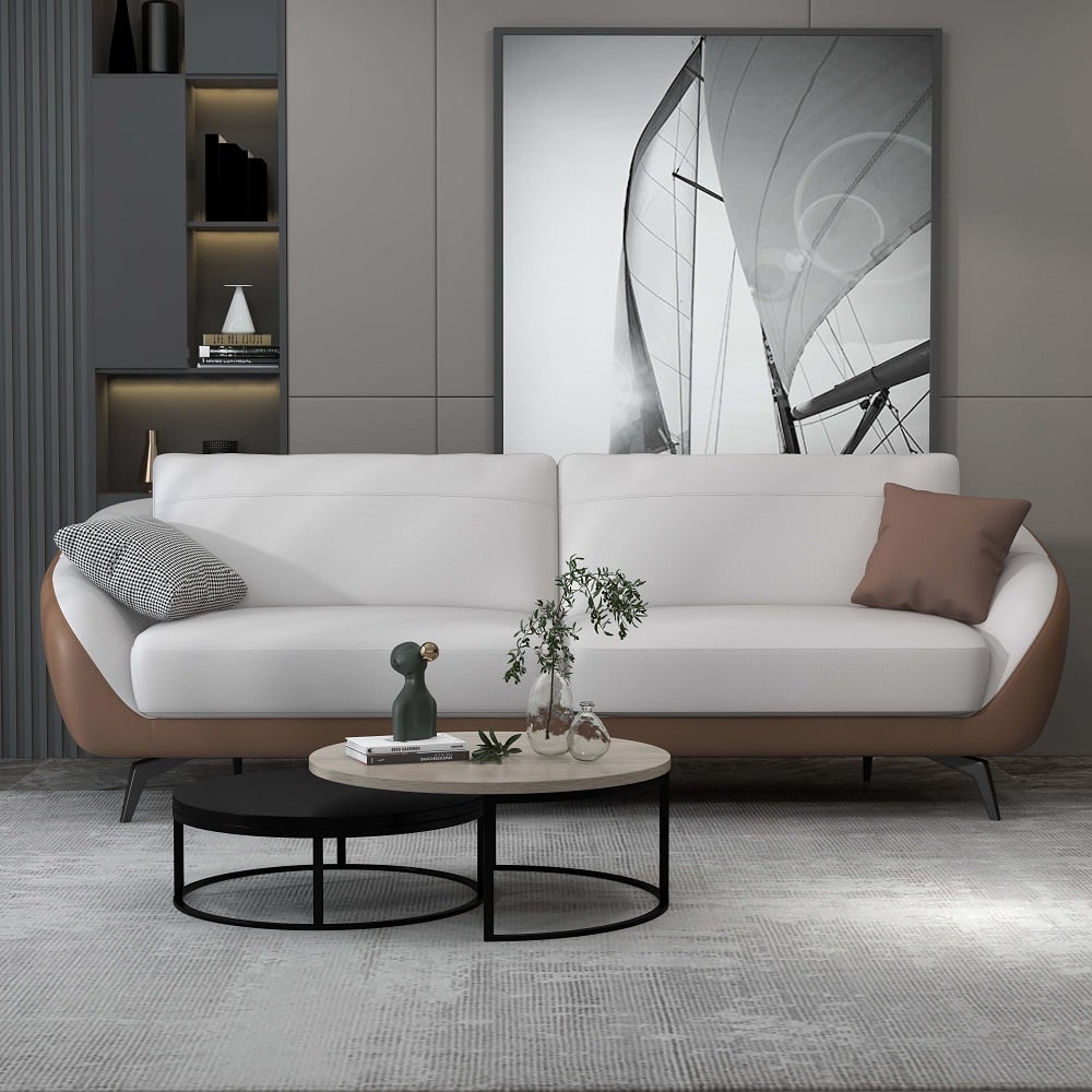 HMR - Leath-Aire Upholstered 3-Seater Sofa in 79"W, White