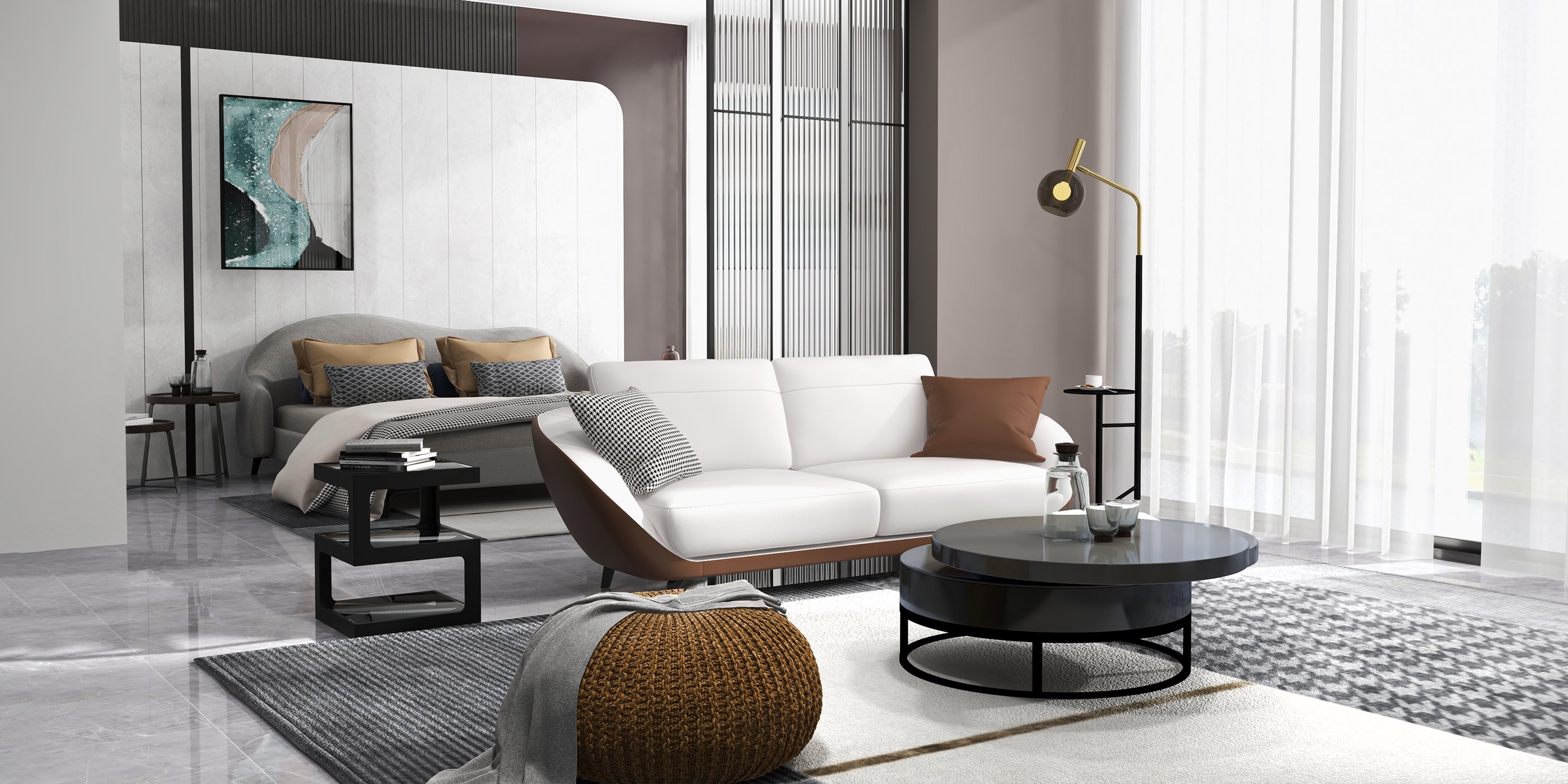 HMR - Leath-Aire Upholstered 3-Seater Sofa in 79"W, White