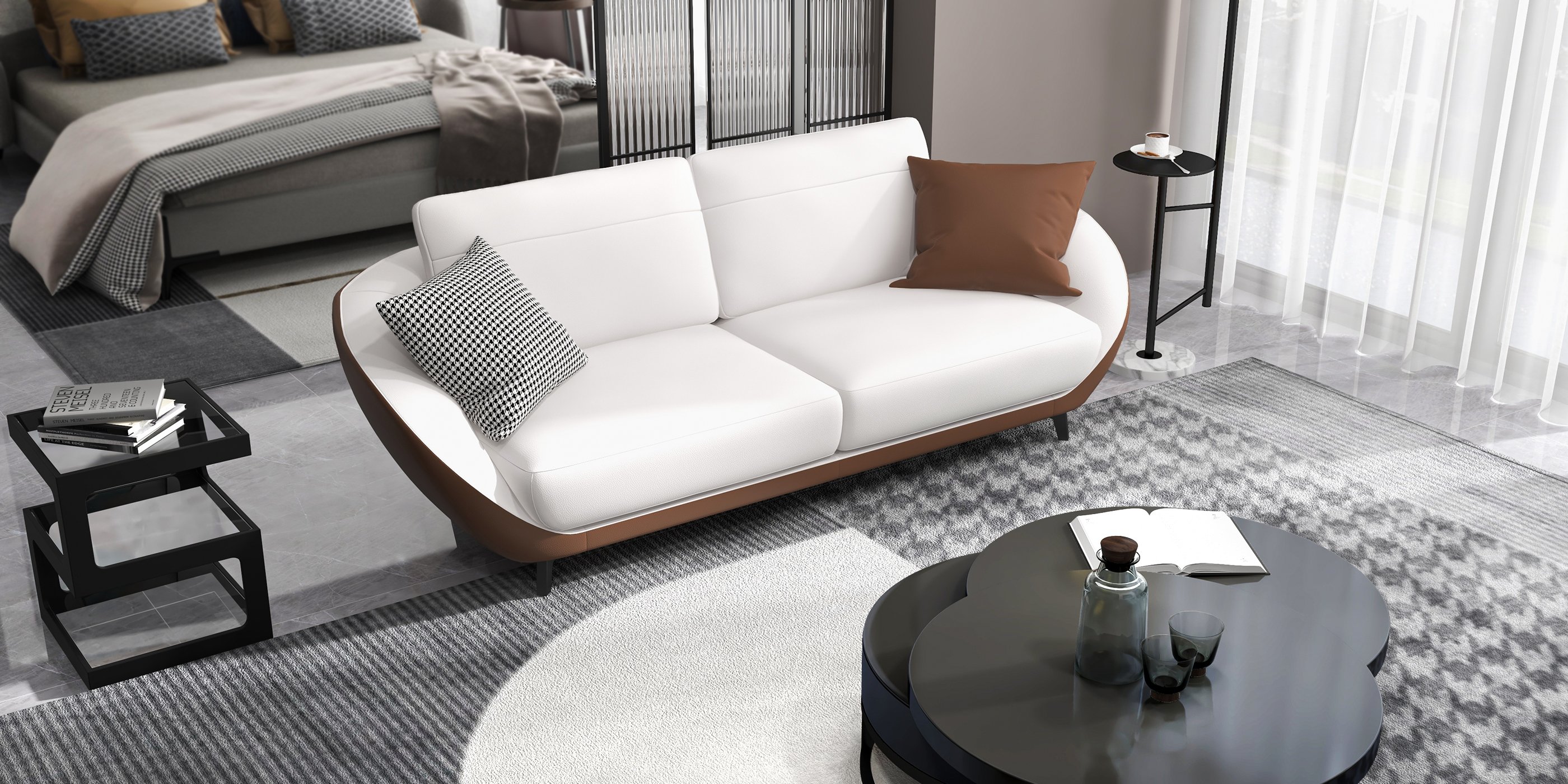 HMR - Leath-Aire Upholstered 3-Seater Sofa in 79"W, White