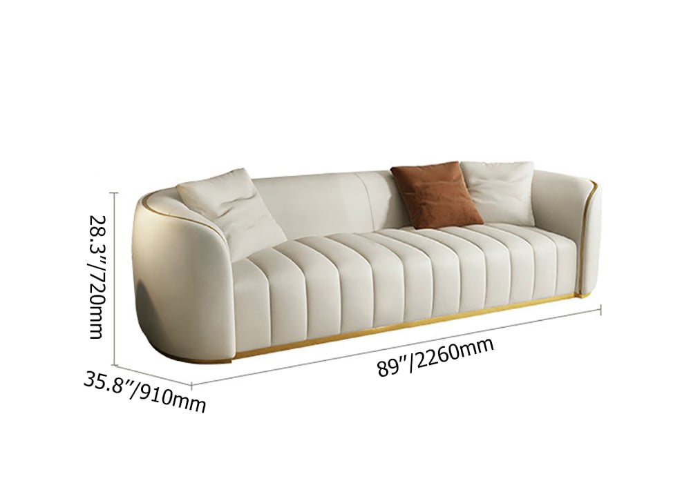 HMR Modern 3-Seater Sofa with Faux Leather Upholstered - White/Gold