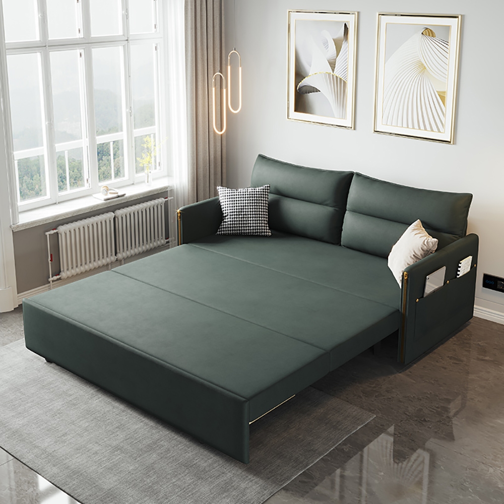 HMR - Convertible Sofa Bed with Storage in 64"L, Green