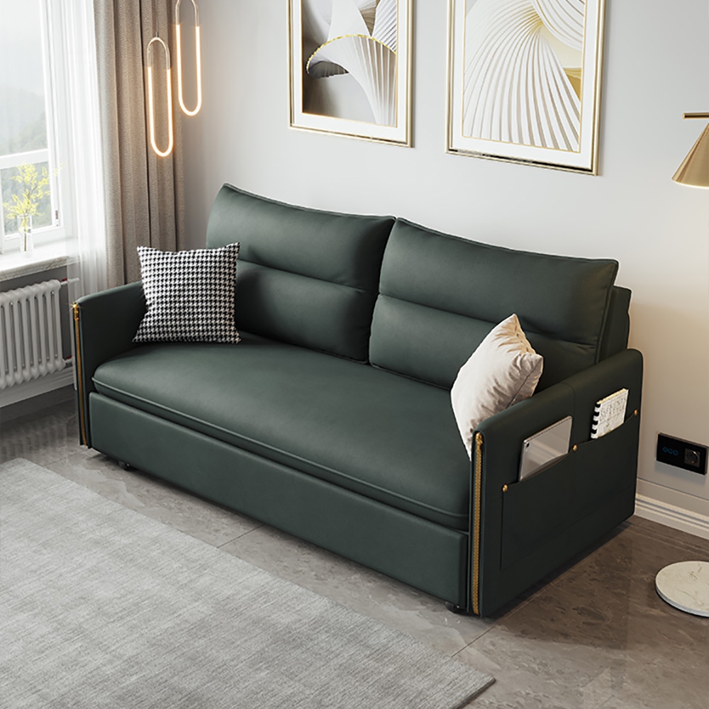 HMR - Convertible Sofa Bed with Storage in 64"L, Green