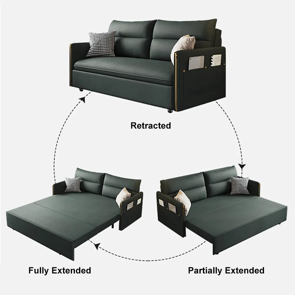 HMR - Convertible Sofa Bed with Storage in 64"L, Green