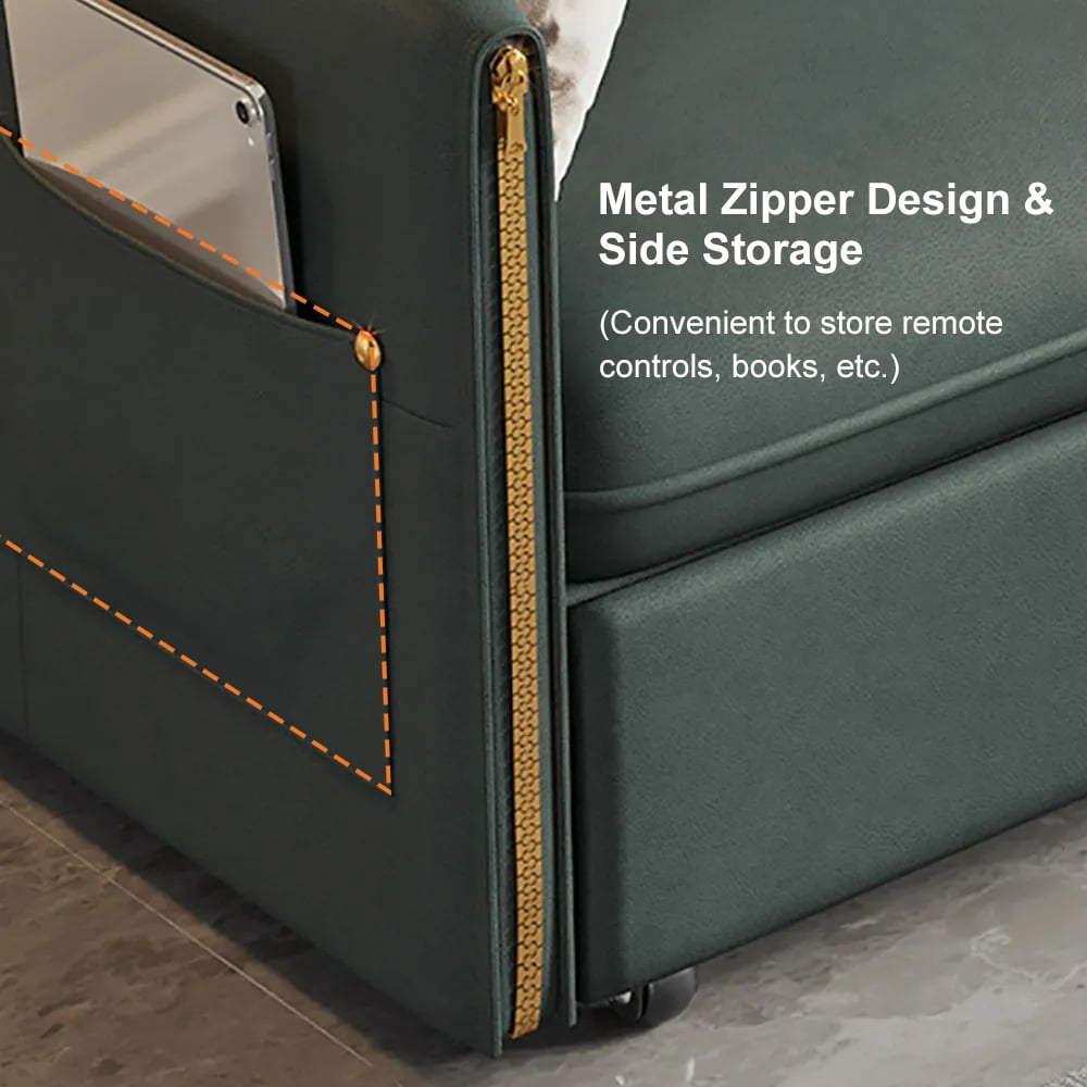 HMR - Convertible Sofa Bed with Storage in 64"L, Green