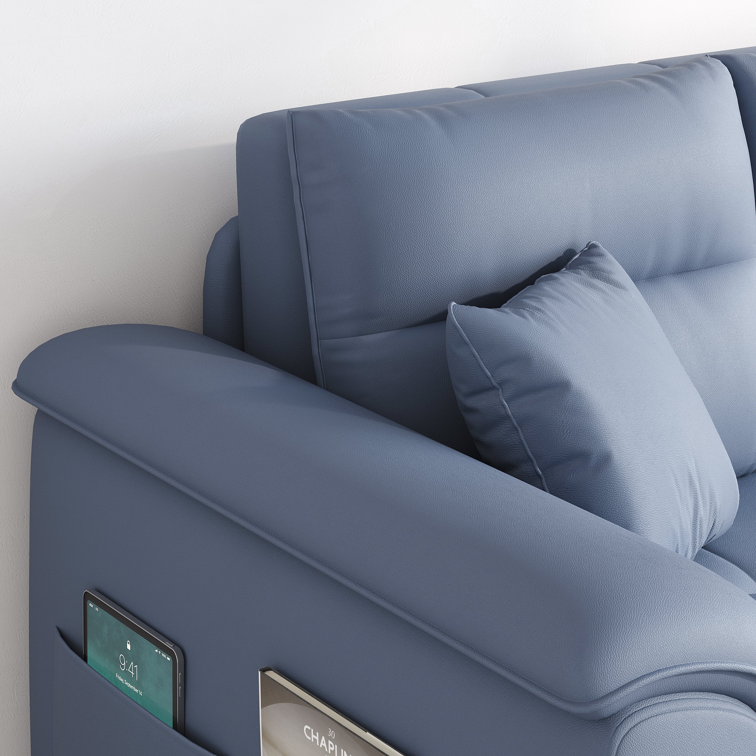 HMR Queen 2-Seater Sleeper Sofa - Blue, Leath-aire