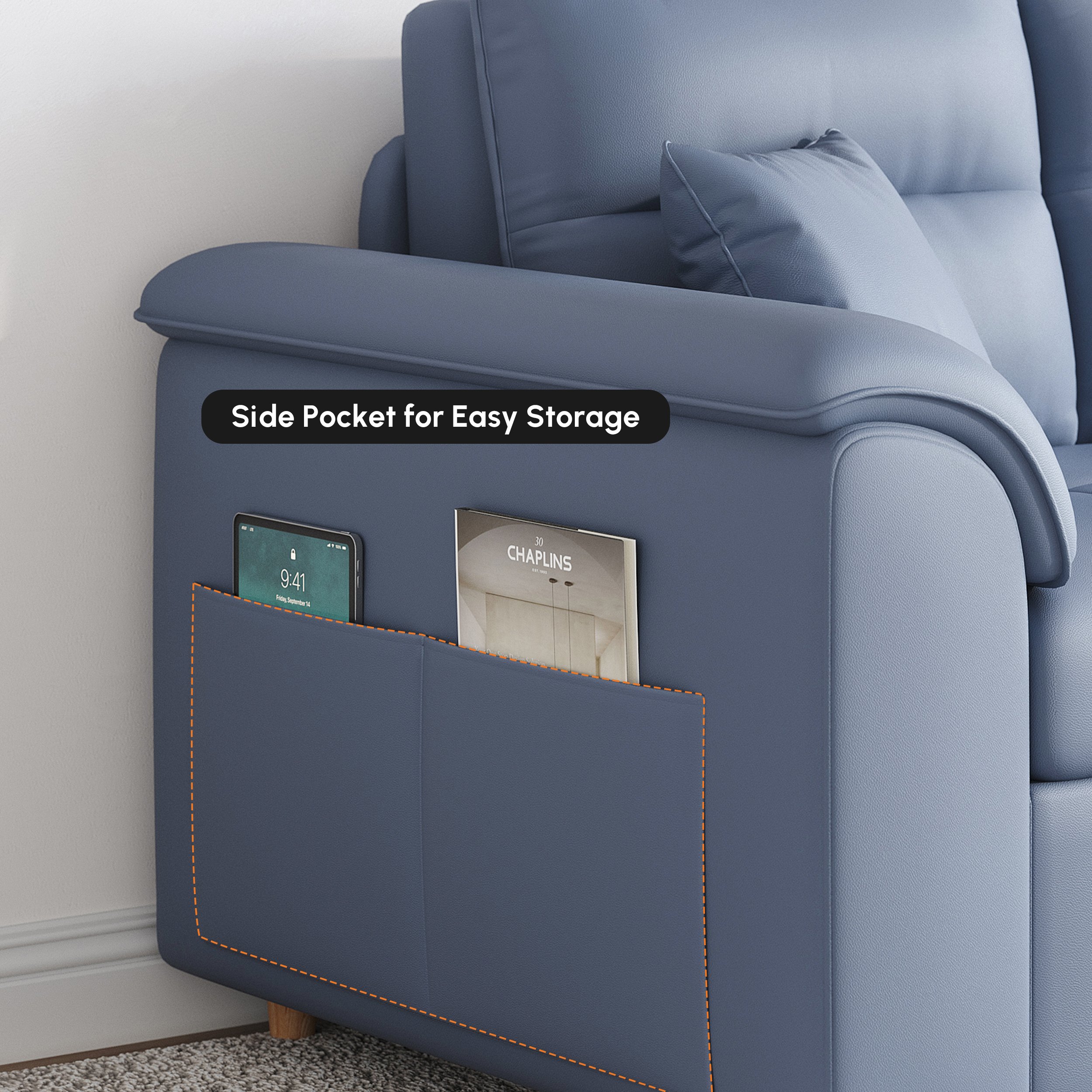 HMR Queen 2-Seater Sleeper Sofa - Blue, Leath-aire