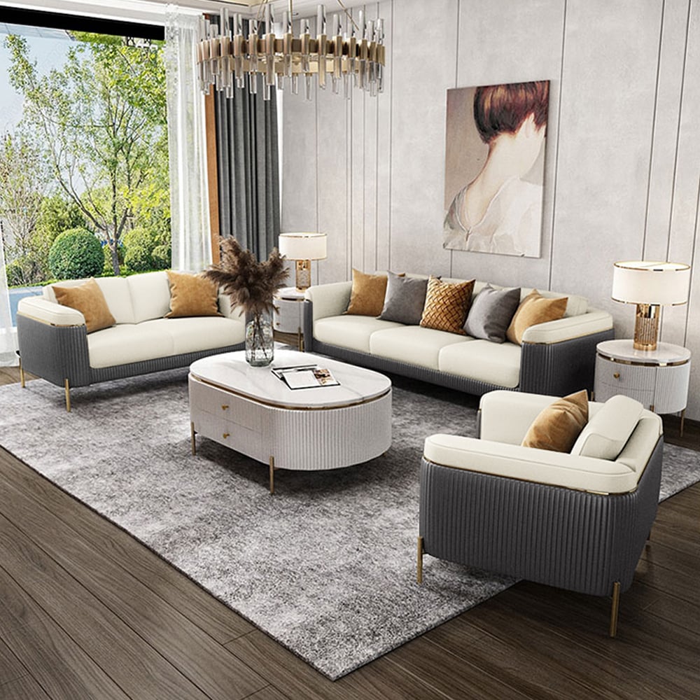 HMR - Vertex 85" Modern Nappa Leather Upholstered 3-Seater Sofa Pillow Included