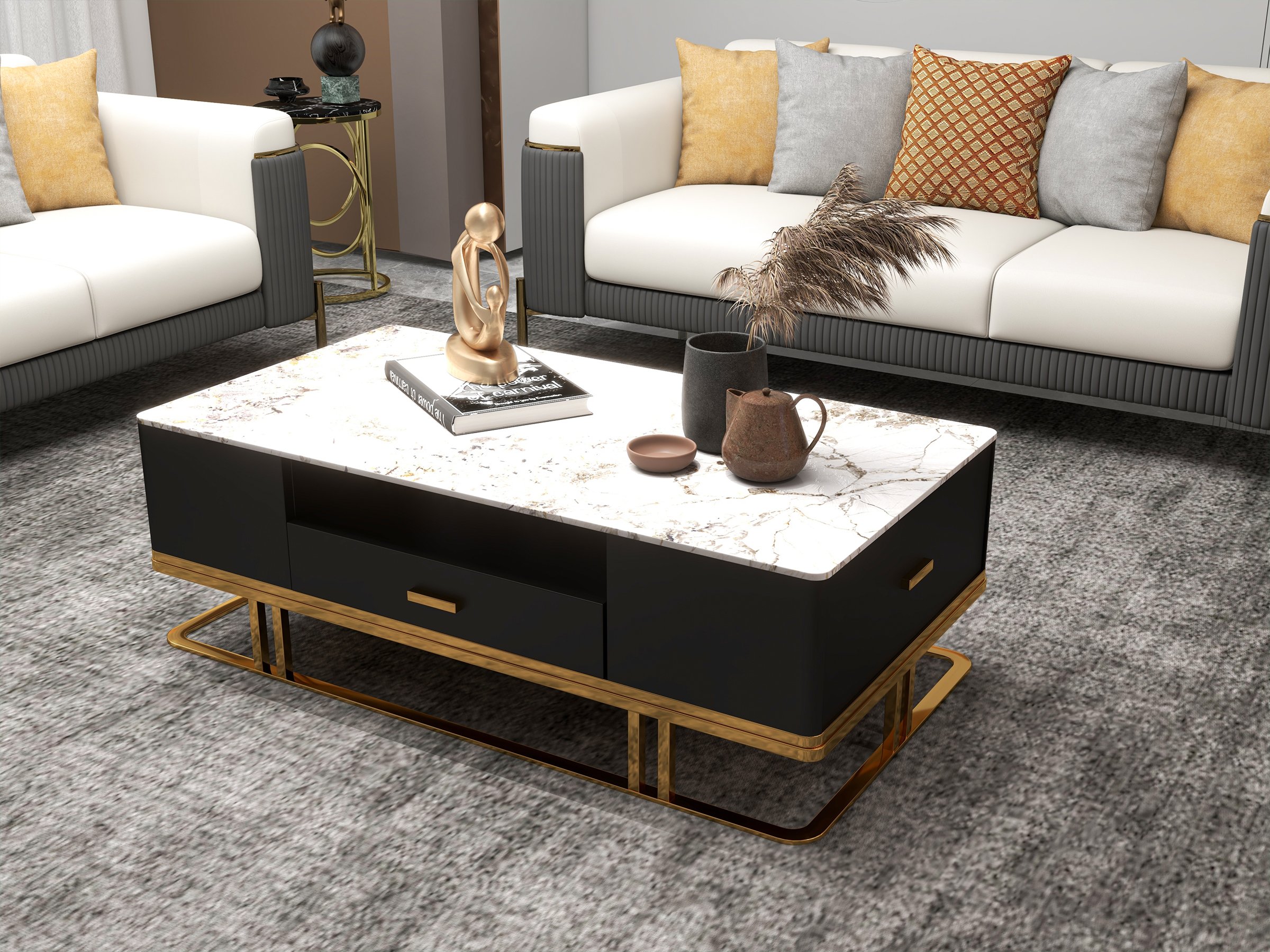 HMR - Vertex 85" Modern Nappa Leather Upholstered 3-Seater Sofa Pillow Included