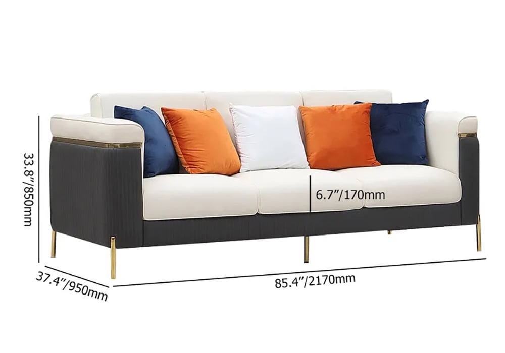 HMR - Vertex 85" Modern Nappa Leather Upholstered 3-Seater Sofa Pillow Included