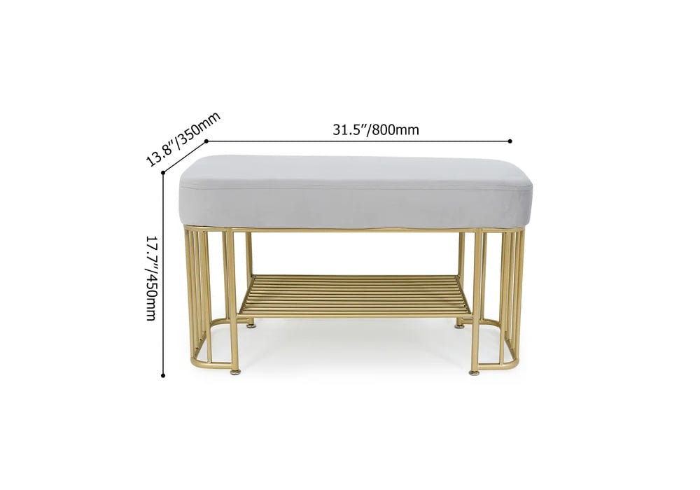 HMR - Modern Velvet Upholstered Entryway Bench with Shoe Storage with Frame and Shel in Gray