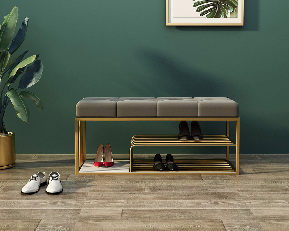HMR Bench with Velvet Upholstered - Gray