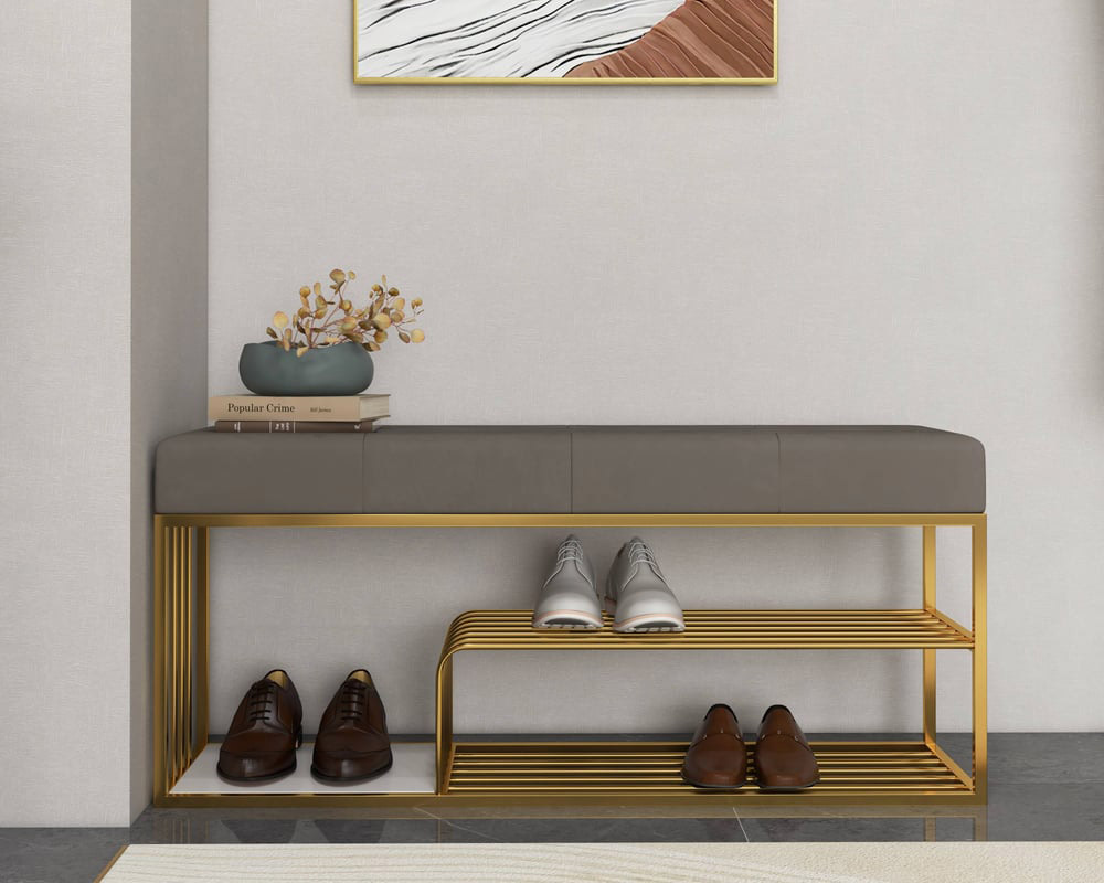 HMR Bench with Velvet Upholstered - Gray