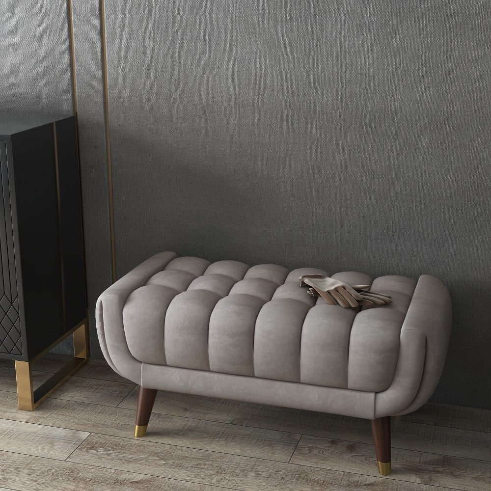 HMR - Enoak Series Modern Entryway Bench with Velvet Upholstered in Gray