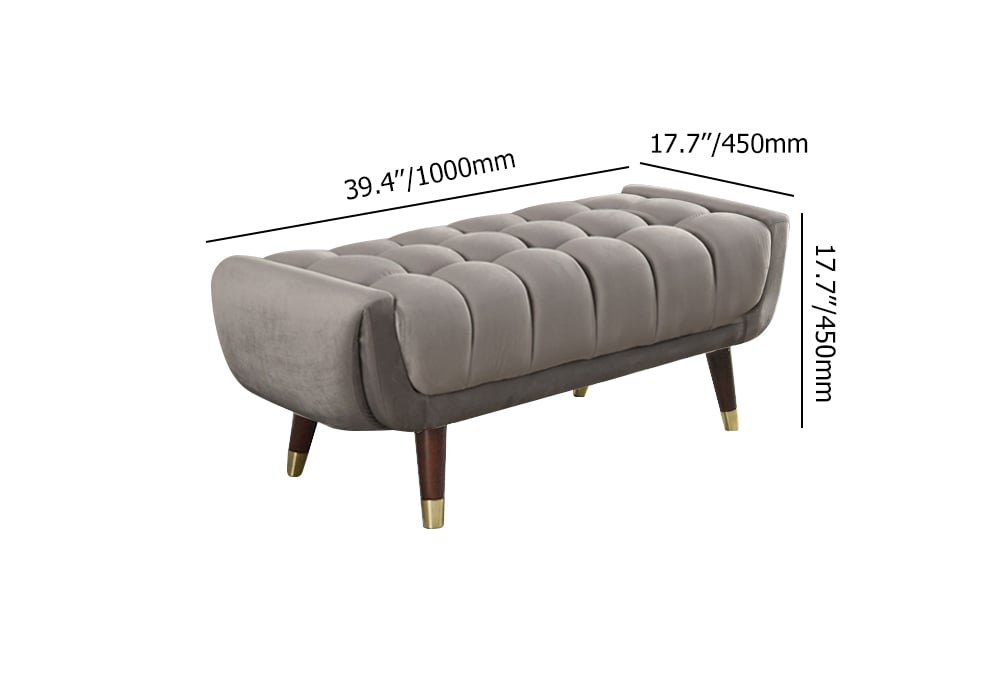 HMR - Enoak Series Modern Entryway Bench with Velvet Upholstered in Gray
