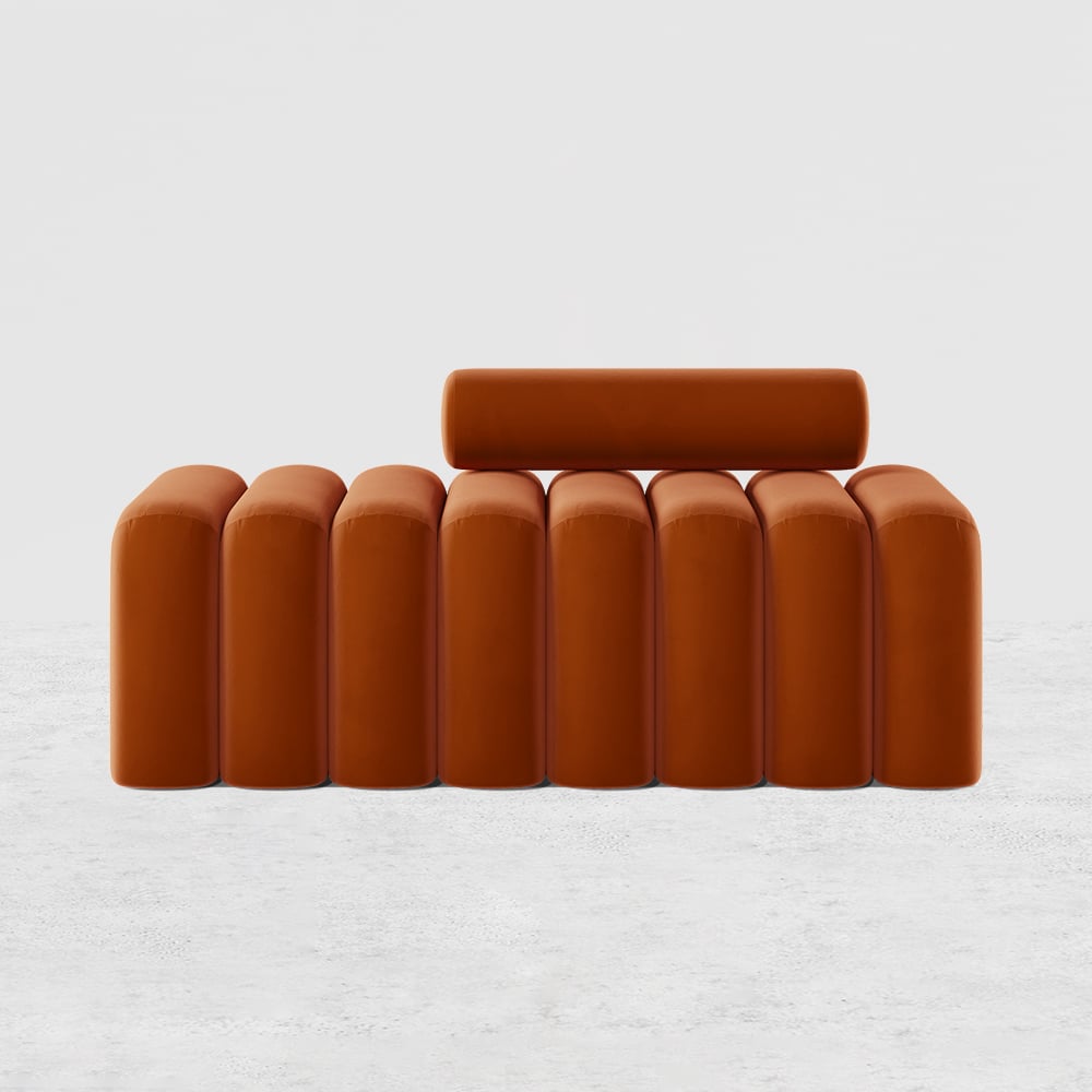 HMR Modern Line Tufted Entryway Bench Upholstered Bench with Round Back - Orange