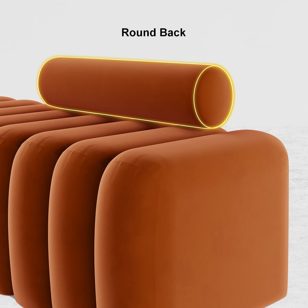 HMR Modern Line Tufted Entryway Bench Upholstered Bench with Round Back - Orange