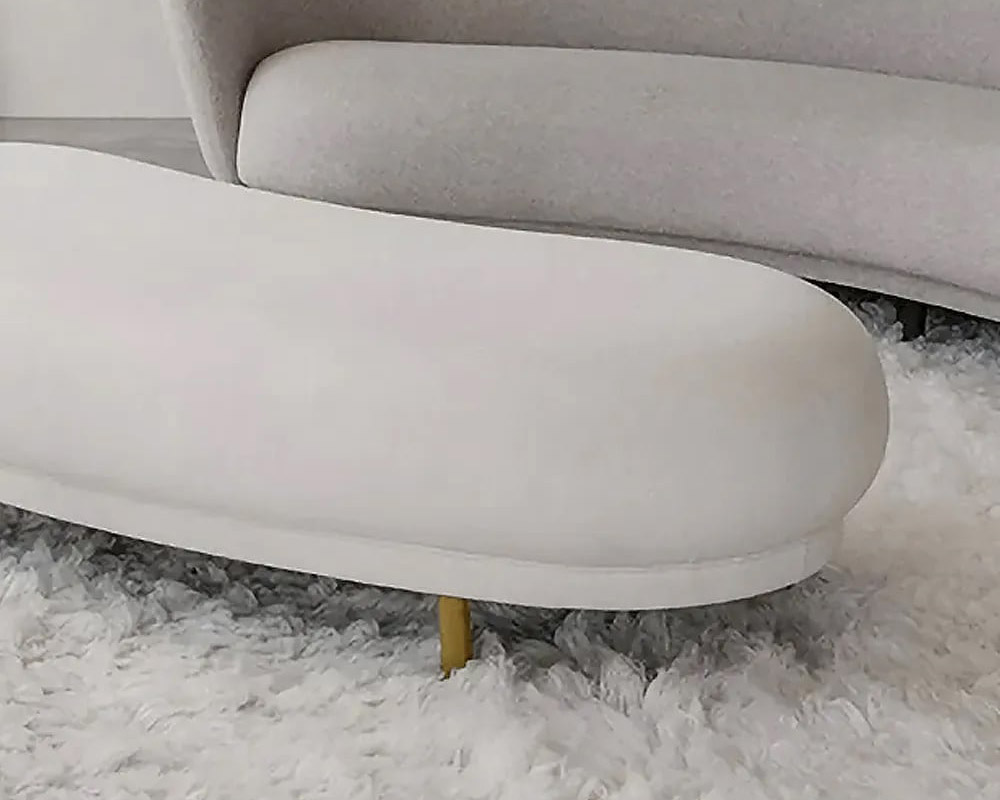 HMR Modern Curved Bench with Velvet Upholstered - White