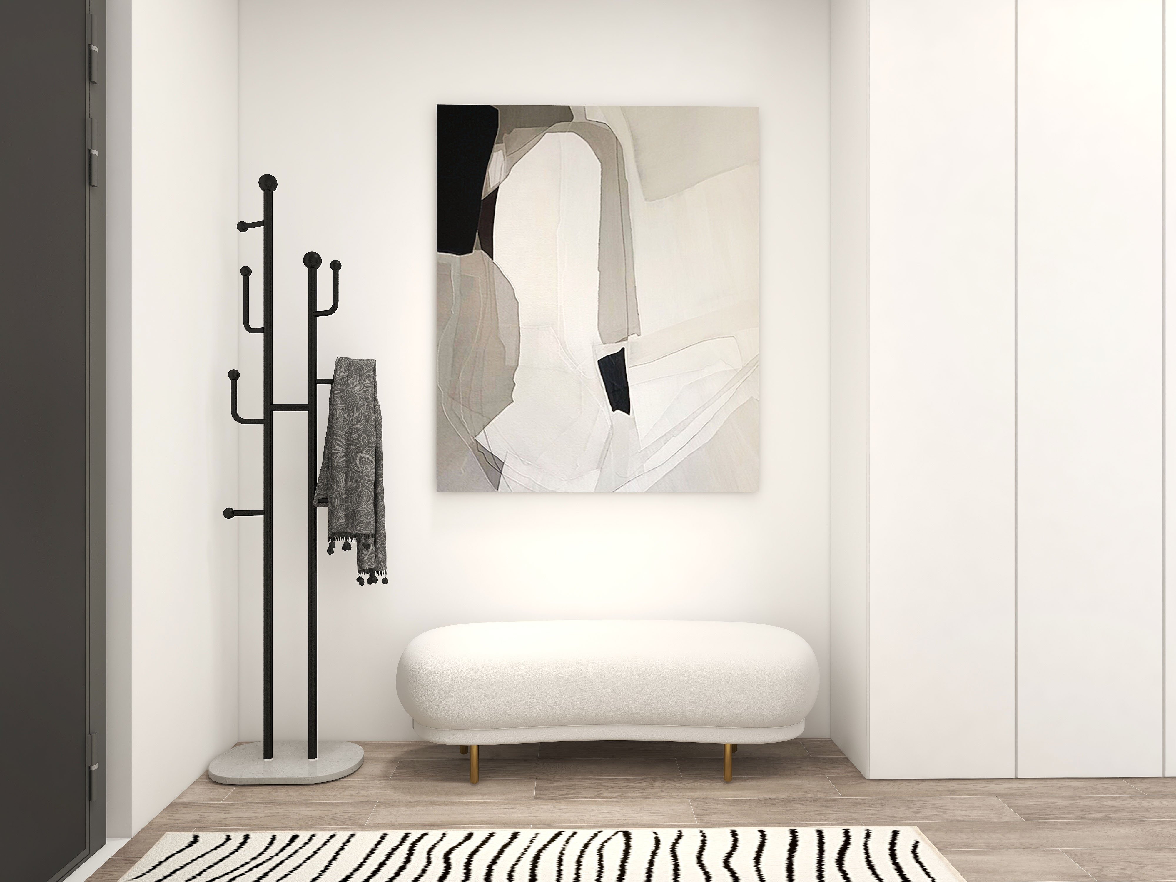 HMR Modern Curved Bench with Velvet Upholstered - White
