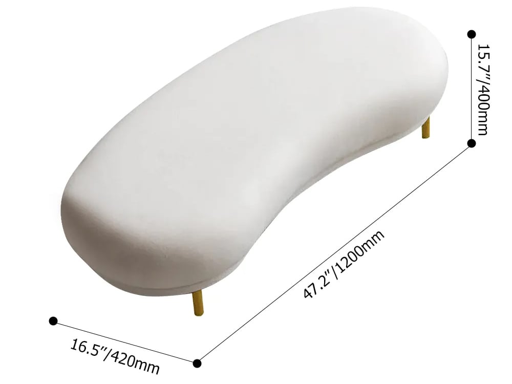 HMR Modern Curved Bench with Velvet Upholstered - White