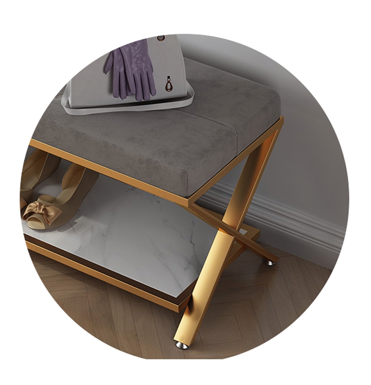 HMR - Velvet Upholstered with X-Shaped Base Entryway Bench with Storage Bed Bench in Gray