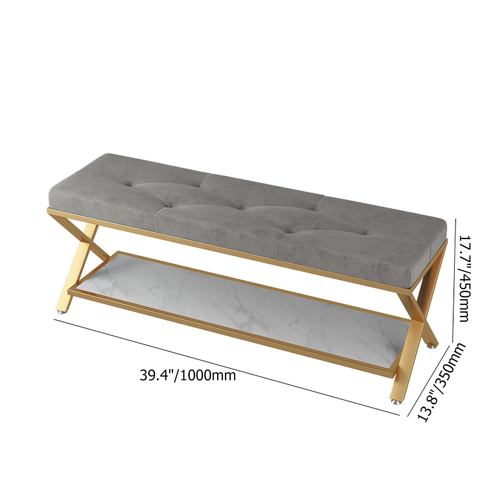 HMR - Velvet Upholstered with X-Shaped Base Entryway Bench with Storage Bed Bench in Gray