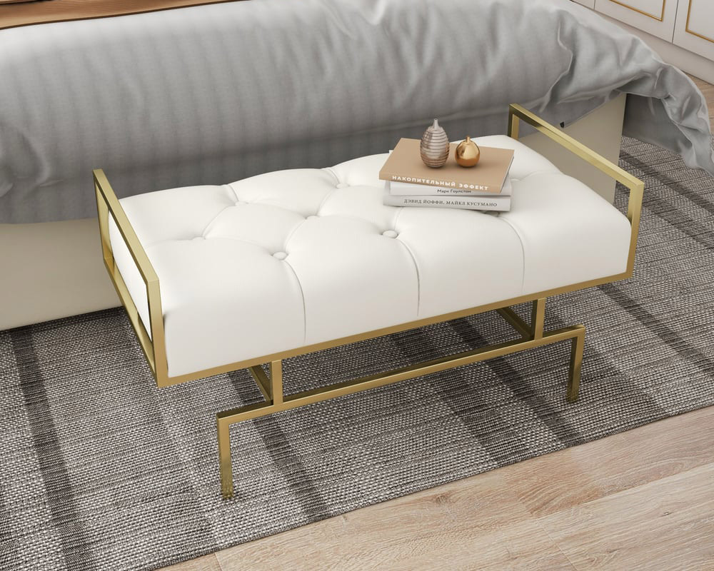 HMR Modern Bench with Leather Upholstered - Beige