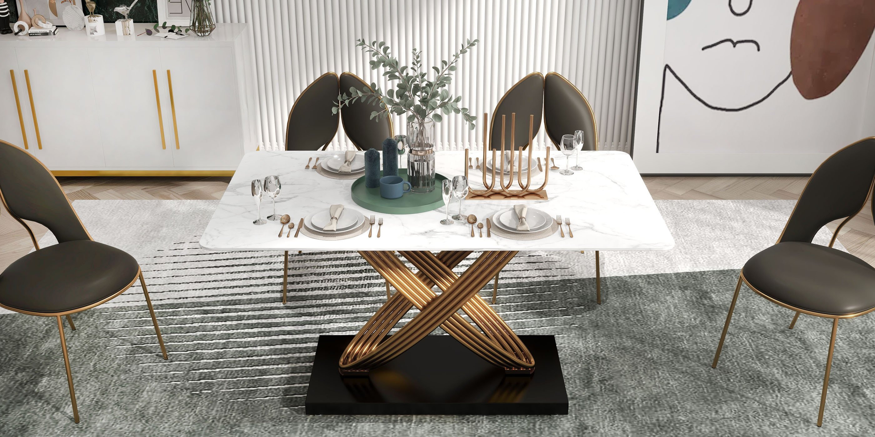 HMR - Dining Table Rectangular Minimalist Design in White