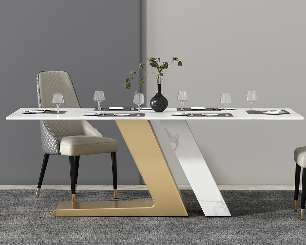 HMR Luxury 71" Rectangle Dining Table for 4-6 People - White/Brushed Gold